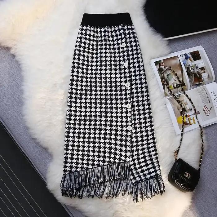 2025 mode jupes tricotées femmes automne hiver nouvelle taille haute enveloppes laine jupe femme