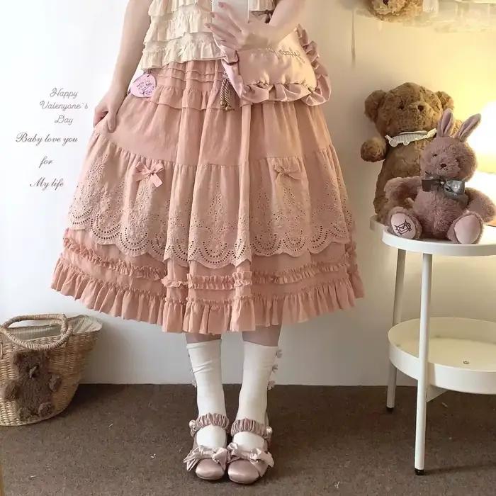 Lolita – jupe mi-longue en dentelle brodée pour femmes