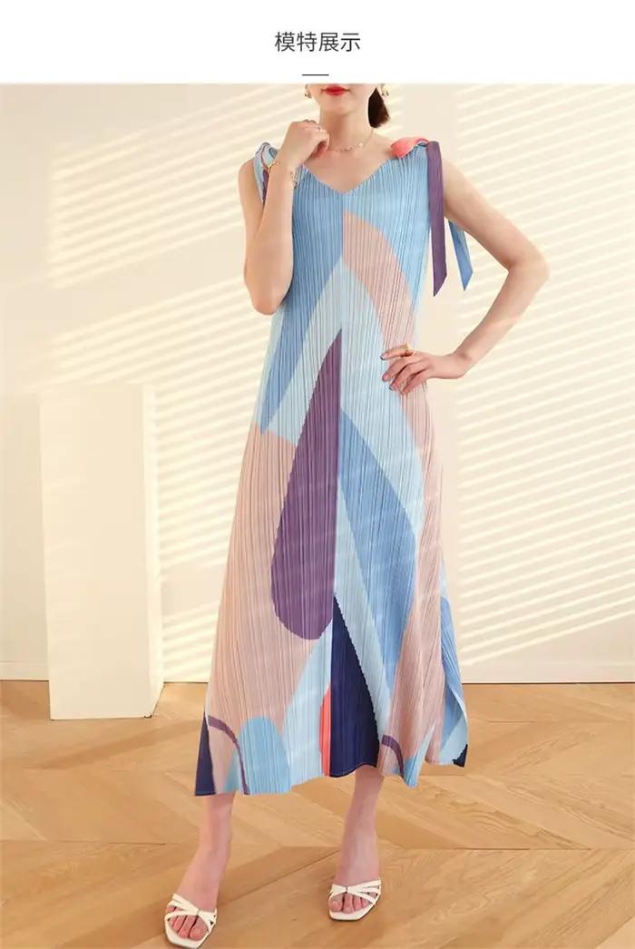 Robes longues robes de soirée sangle Xia Xin imprimé ourlet en forme de A fendu col en v robe ample sans manches ruban longue jupe féerique