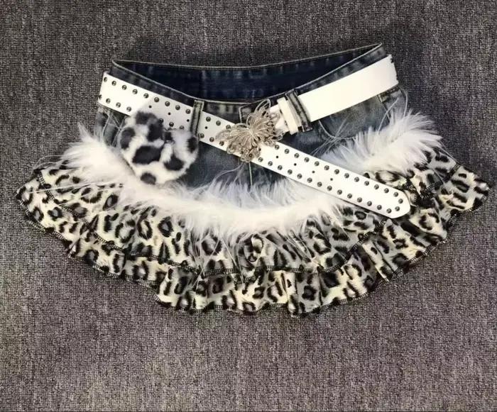 Jupe en jean Y2K à imprimé léopard vintage gothique d'été pour femme