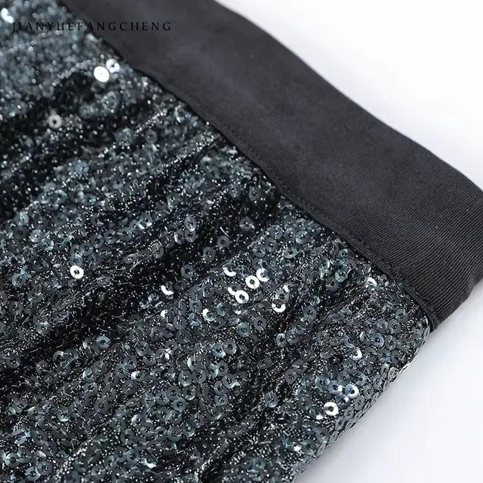 Jupe longue de luxe pailletée pour femmes, polyester, mi-mollet, silhouette une ligne, printemps été, élégante et décontractée, idéale pour soirées et journées de travail