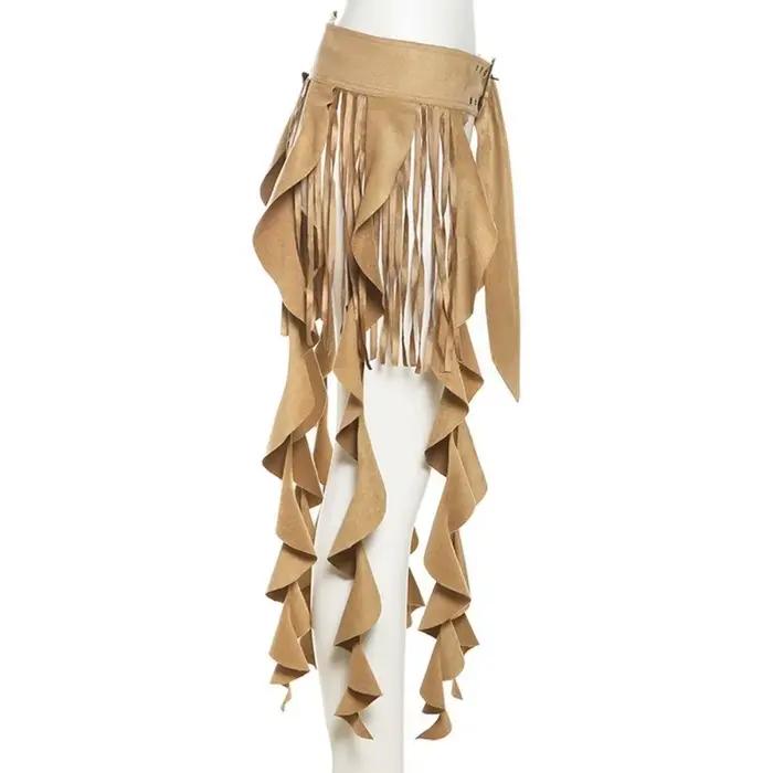 Mini-jupe irrégulière à volants et franges, ajustable, sexy, avec rideau de taille, accrocheuse, décontractée, pour tenues de soirée dansante
