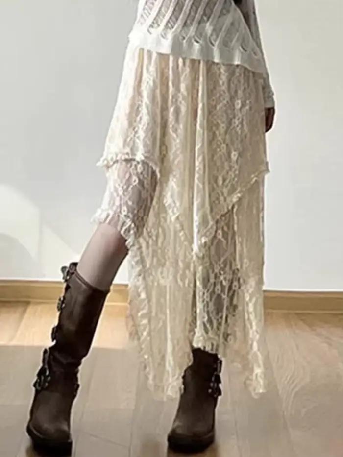 Jupe asymétrique en dentelle Fairycore pour femmes