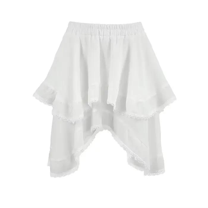 Jupe mi-longue ample en dentelle blanche coupe trapèze pour femme – Collection Été 2026