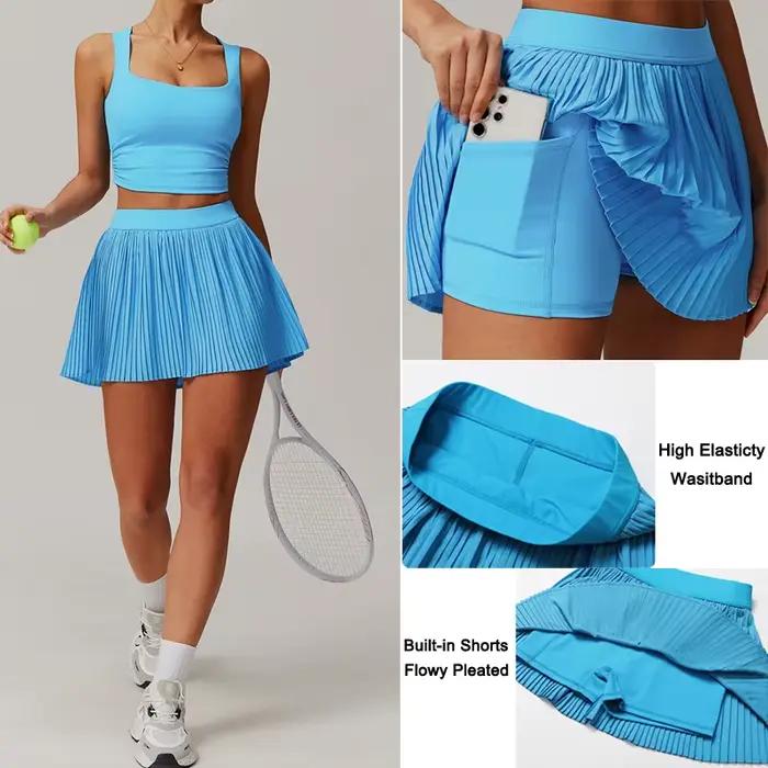 Jupe plissée athlétique Vitalinovo pour femmes, taille haute, matériau élasthanne et nylon, idéale pour le tennis, golf, course à pied, et autres activités sportives