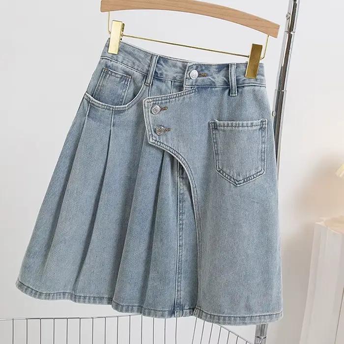 Nouvelle jupe en jean taille haute courte coupe trapèze été 2026