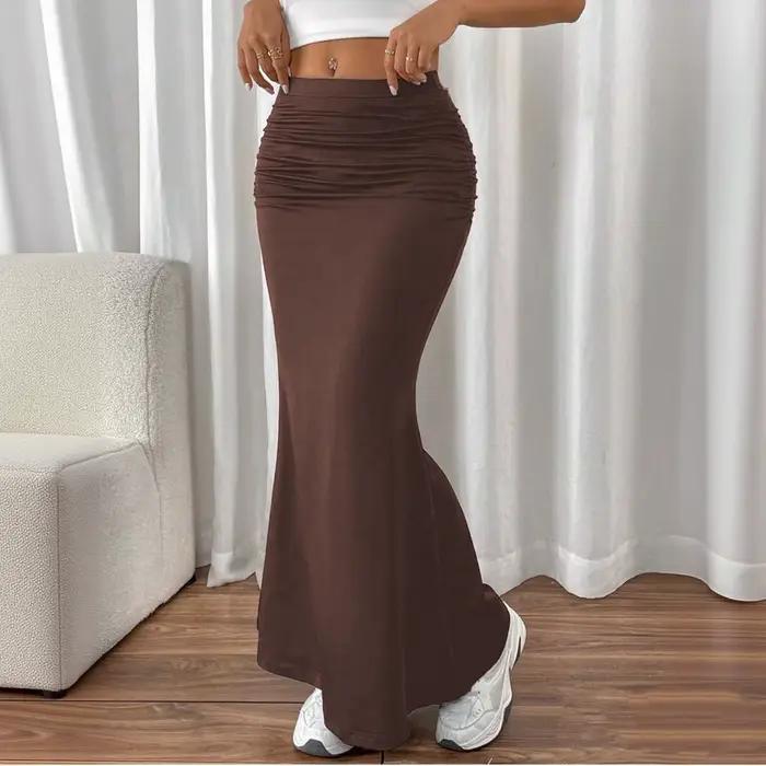 Jupe longue moulante froncée noire sexy pour femme