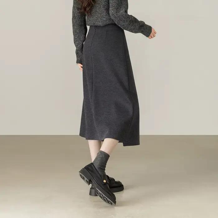 Jupe plissée SENTUBILA 2026 Nouvelle collection Hiver Grise Taille Haute pour le Bureau Jupe Midi Amincissante pour Femme 154QB4852