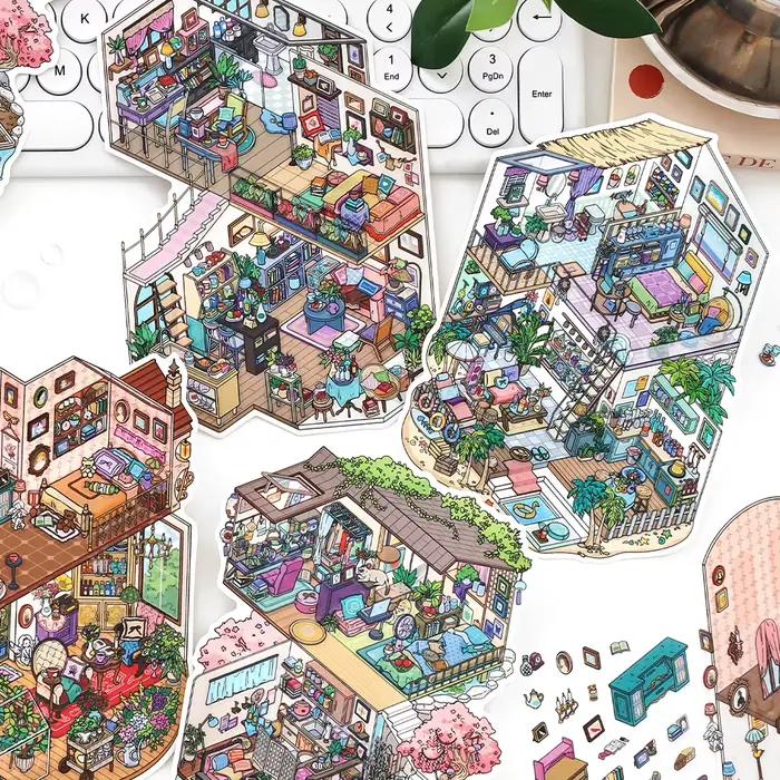 Kawaii Sunshine Coast 3D ma petite maison paysage autocollant bricolage poche cabine scène Halloween jouets pour enfants cadeaux