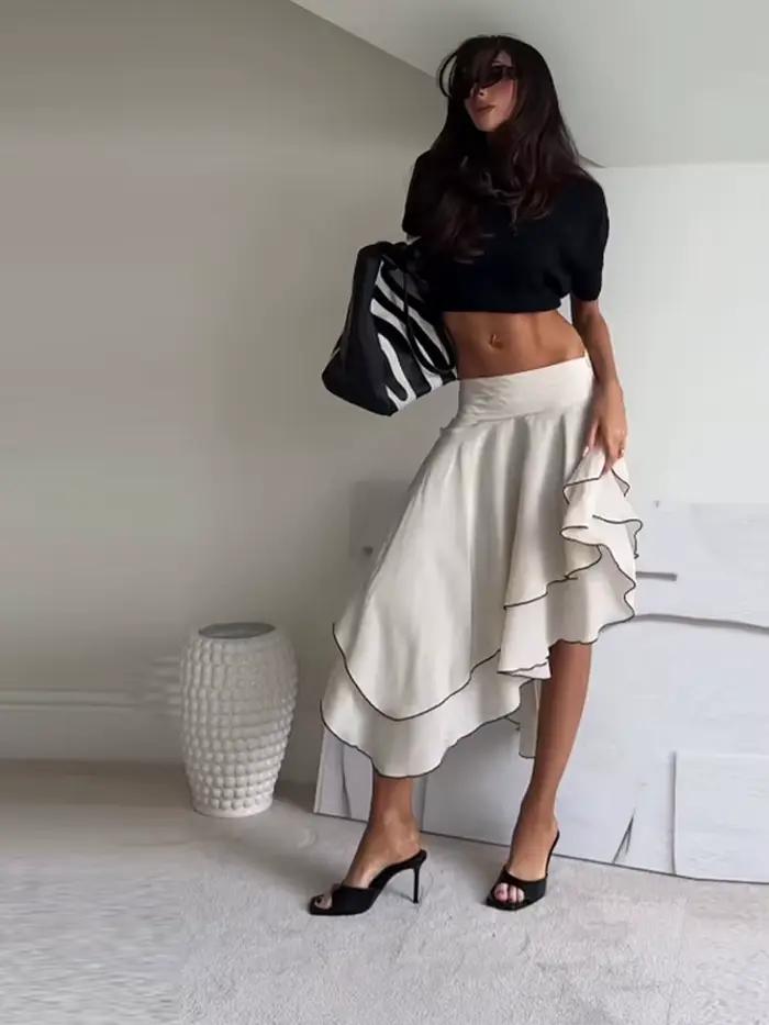 Jupe asymétrique à volants superposés pour femme