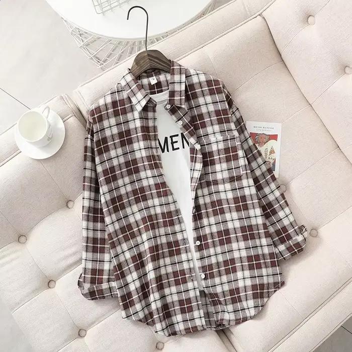 Chemise à carreaux femmes nouveau Style printemps automne femmes chemisiers à manches longues et hauts dame coton ample décontracté chemise à carreaux vêtements