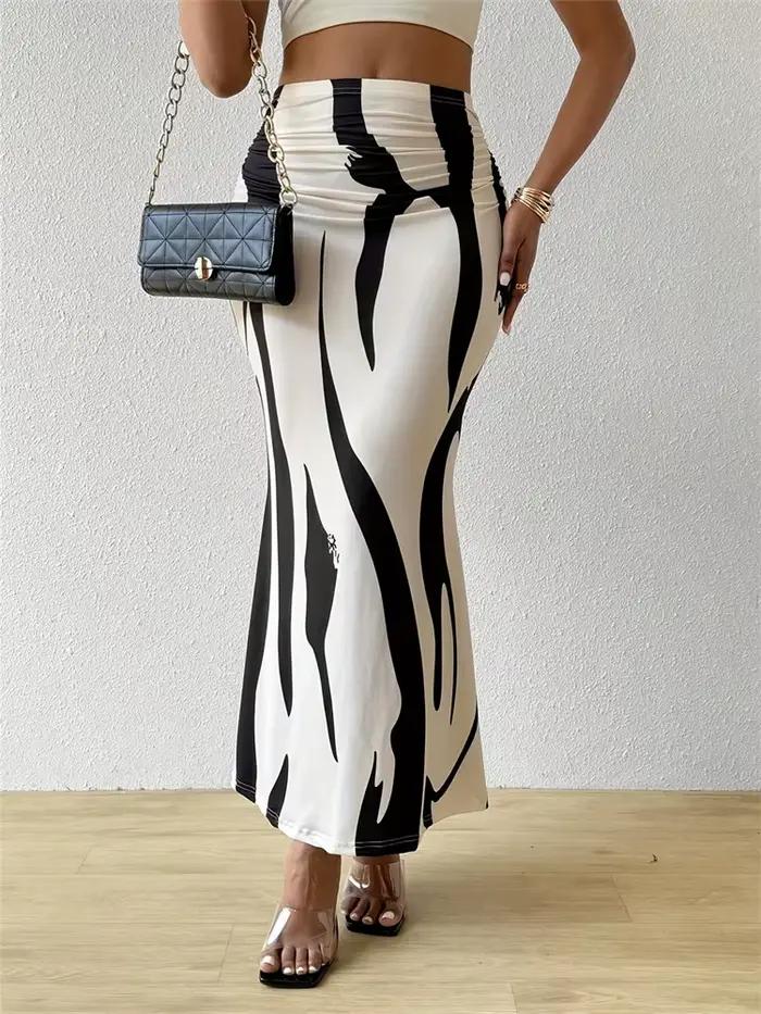 Jupe longue moulante d'été pour femmes, décontractée, taille haute, imprimé zèbre, coupe cintrée, élégante, queue de poisson