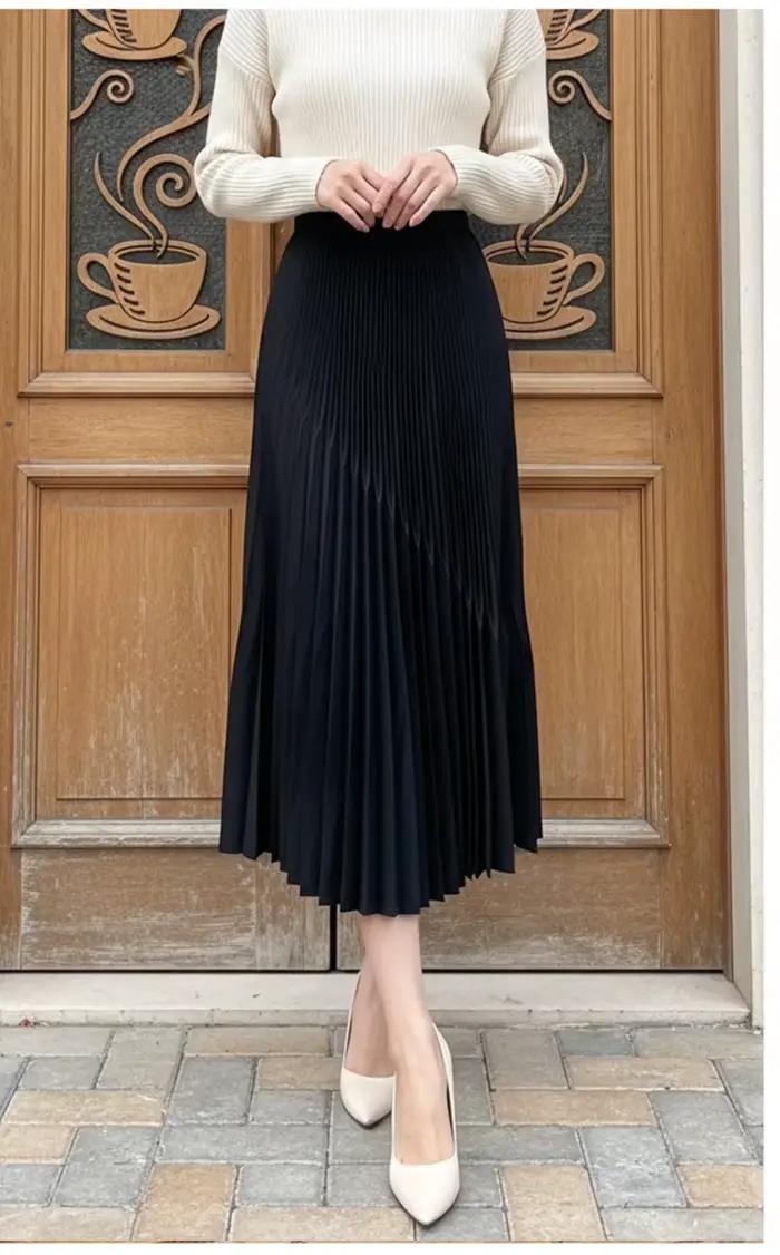 Jupe mi-longue Miyake 2026 Nouveau style Taille élastique Ample Ourlet en A Élégante Amincissante