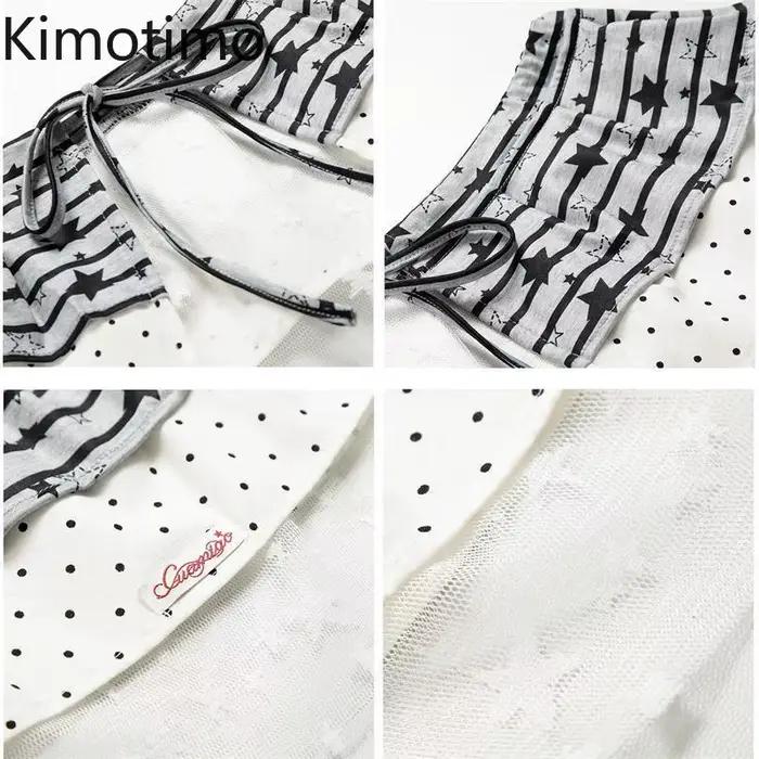 Kimotimo American Street Star Dot imprimé Patchwork à lacets gâteau jupe femmes doux Y2k esthétique polyvalent a-ligne Mini jupes