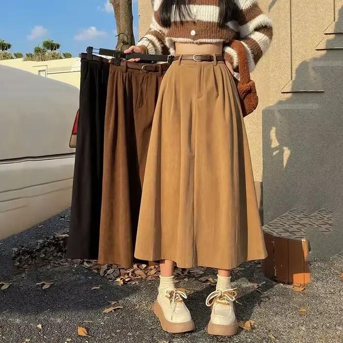 Jupe longue Vintage en velours côtelé pour femme