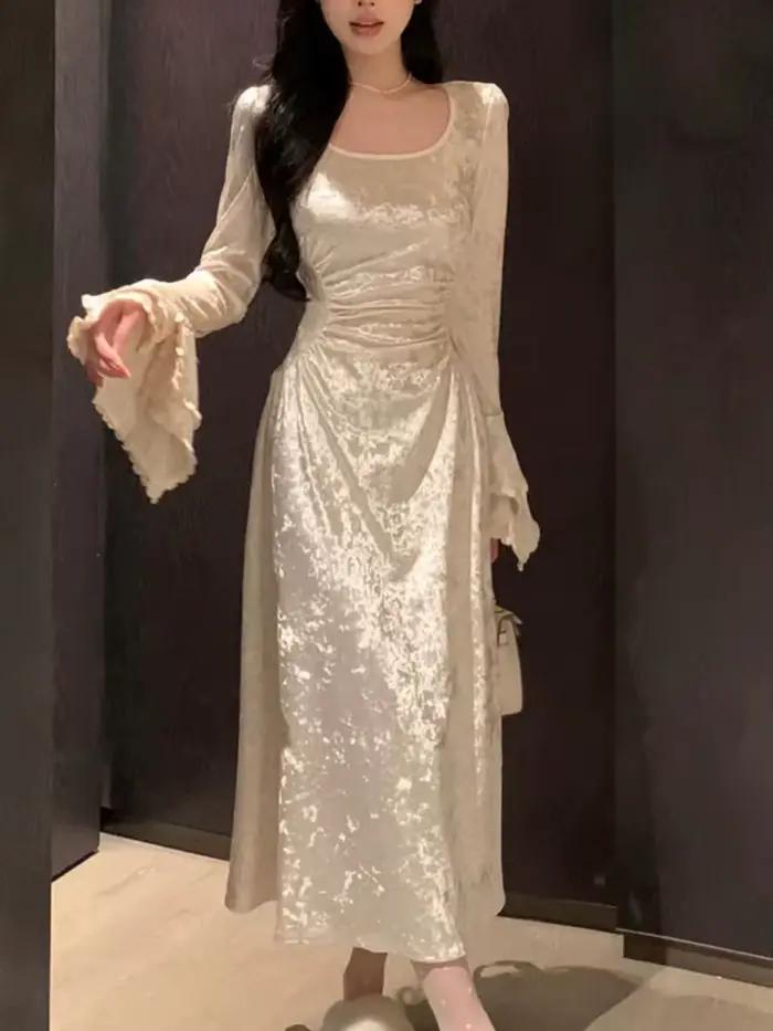 Jielur – robe Vintage à manches longues pour femme