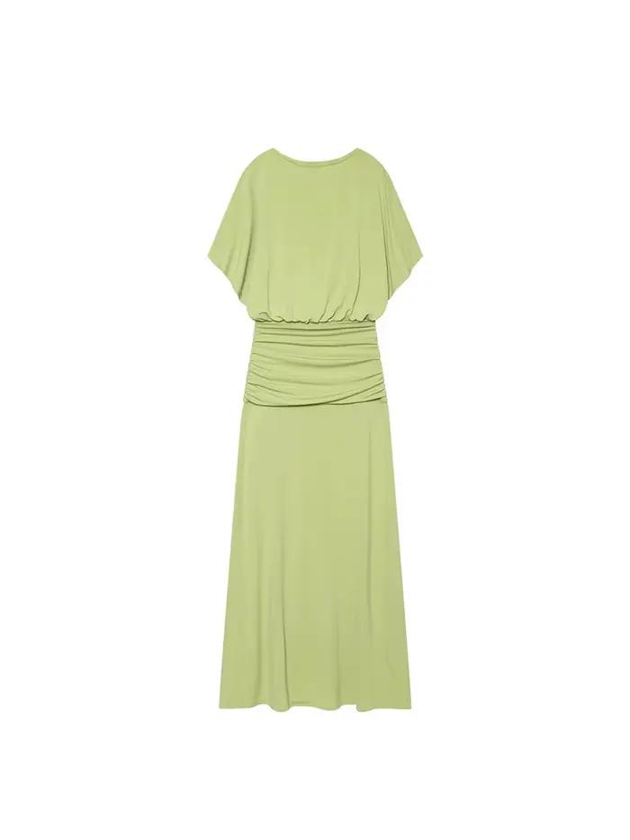 Robe longue plissée à manches courtes pour femme TFMLN, nouvelle mode, taille cintrée, décontractée et élégante, couleur unie