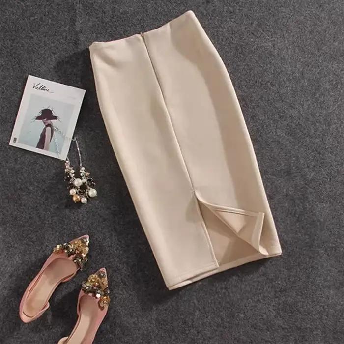 Automne hiver taille haute moulante Vintage daim fendu épais extensible jupes femmes