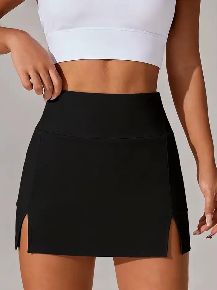Jupes de yoga fendues sur le côté pour femmes, sexy, coupe ajustée, pour entraînement sportif, avec large ceinture, texture lisse, non transparentes, pour le fitness