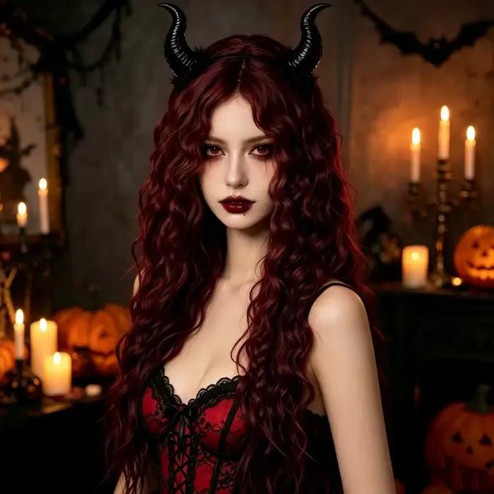 Perruque synthétique longue et bouclée bordeaux pour femme, personnalisée, pour fête, cosplay, Halloween, simulation de cheveux