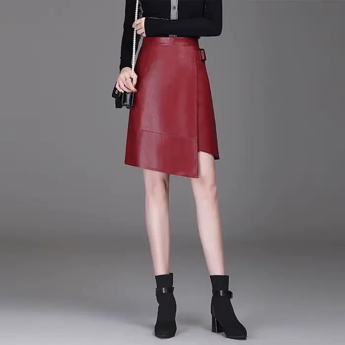 Femmes asymétrique Pu cuir jupe courte femmes Sexy tenue de club genou longueur jupes automne hiver femme mode jupe 3 couleurs