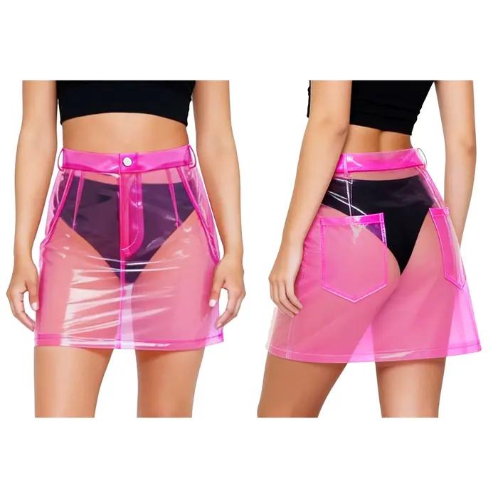 Jupe mini transparente en PVC pour femme