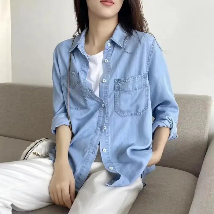 Chemise en jean pour femmes 2025 printemps été rétro mode tempérament dames hauts élégant confortable loisirs dame Cowboy Blouse