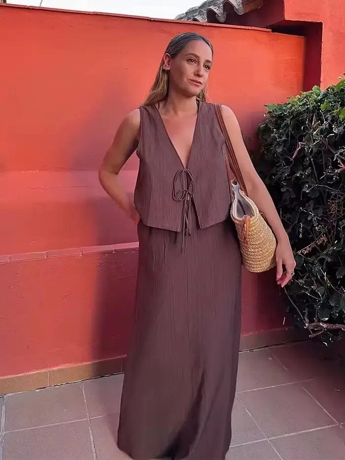 HH femmes été élégant a-ligne plissée jupe Midi mode solide cordon taille haute jupes femme robe longue décontractée