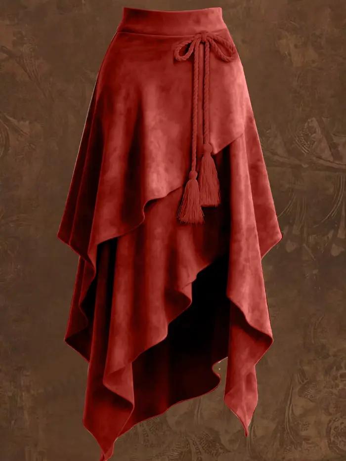 Jupe mi-longue en daim de style occidental rétro