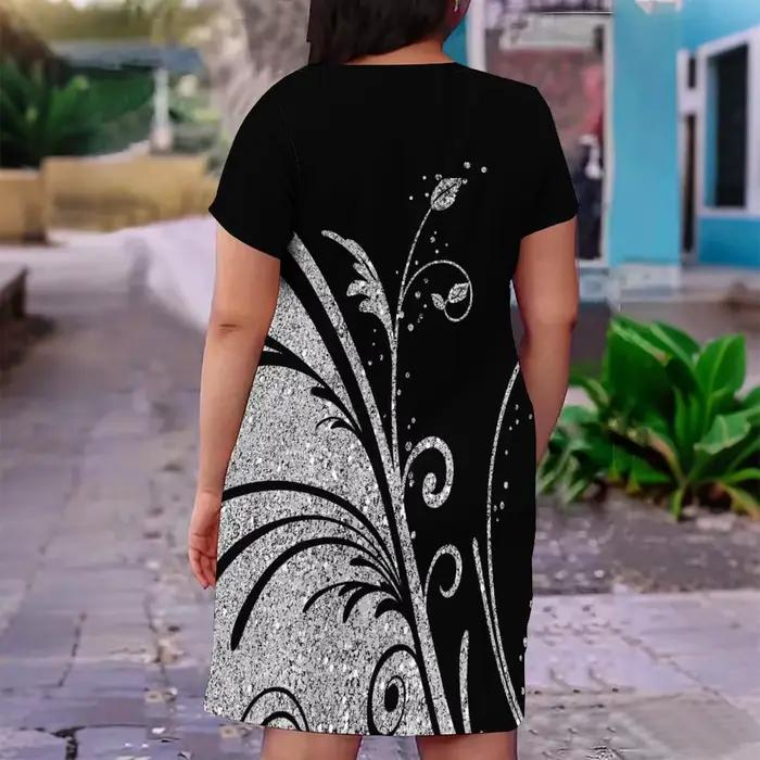 Mini-jupe d'été grande taille pour femme, robe décontractée à manches courtes, sexy, col en V, imprimée, pour le quotidien
