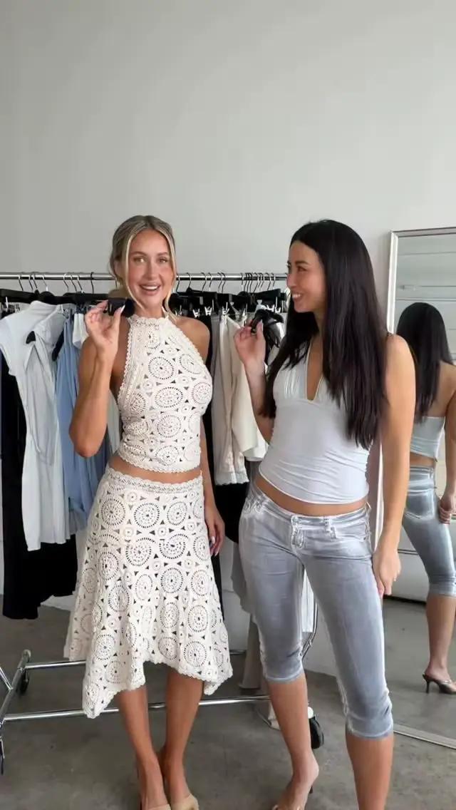 Ensemble jupe et haut élégant en crochet ajouré pour femme