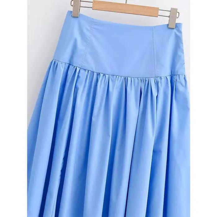 Nouvelle jupe plissée bleue taille haute évasée pour femmes printemps été 2026 décontractée polyester polyvalente ocassions formelles et informelles