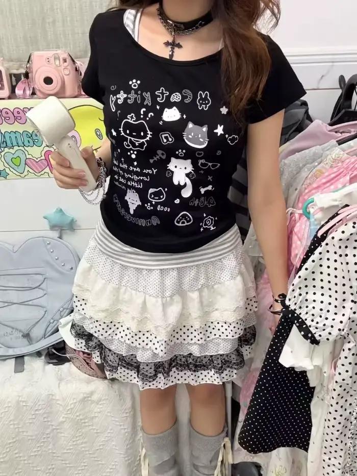 Jupe ample Lolita en dentelle douce pour femmes