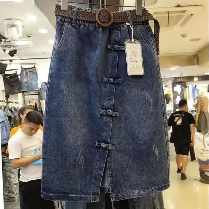 Mode française grande taille jupe en jean femme été nouvelle