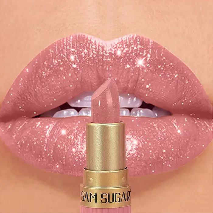 Rouge à lèvres nacré diamant, 6 couleurs, paillettes métalliques brillantes, teinte longue durée, Nude, scintillant, brillant, maquillage