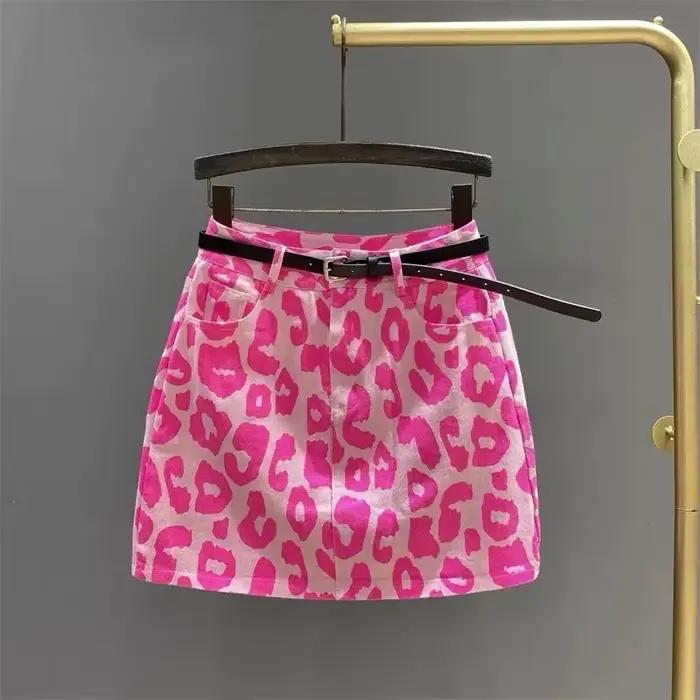 Léopard impression personnalité nouvelle jupe en jean taille haute mince mot sac hanche