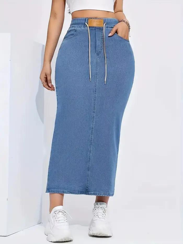 Jupe longue en jean pour femme avec taille élastique