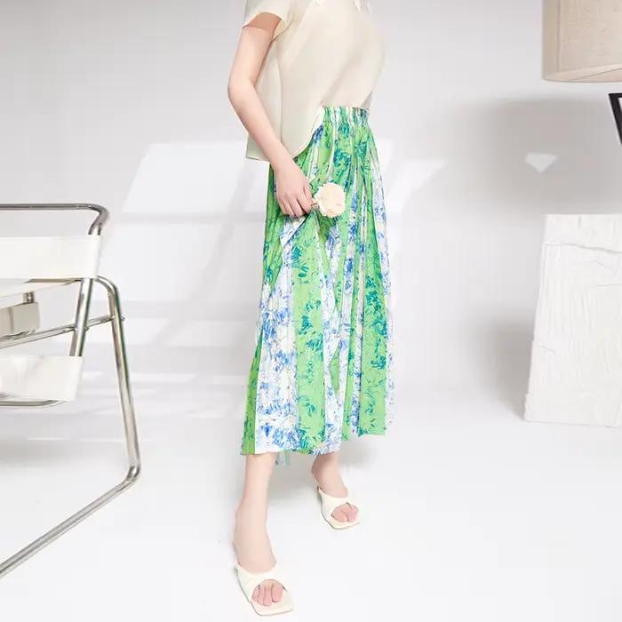 Miyake Organza jupe femme demi-jupe 2025 été nouveau sens senior plissé imprimé taille élastique a-ligne