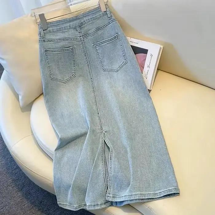 Jupe en jean mi-longue taille haute pour femme