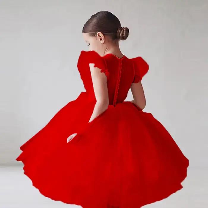 Robe longue en Tulle pour adolescentes, vêtements de fête pour enfants, princesse élégante, robes de cérémonie de mariage en dentelle pour enfants