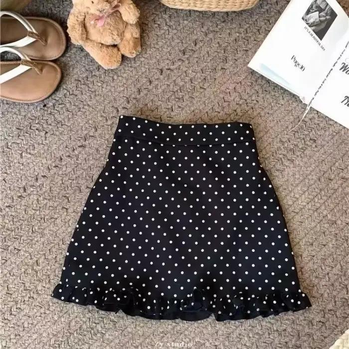 Mini jupe à volants à pois de Style coréen pour femmes