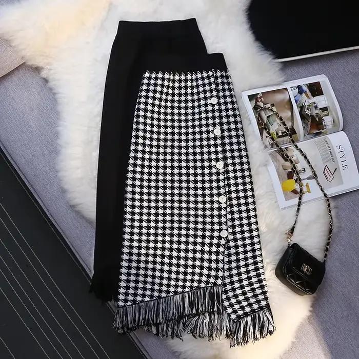 2025 mode jupes tricotées femmes automne hiver nouvelle taille haute enveloppes laine jupe femme