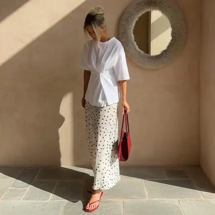 Jupe longue en mousseline transparente à pois pour femme