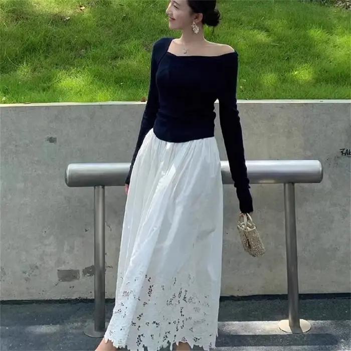 Jupe longue trapèze élégante en crochet pour femme