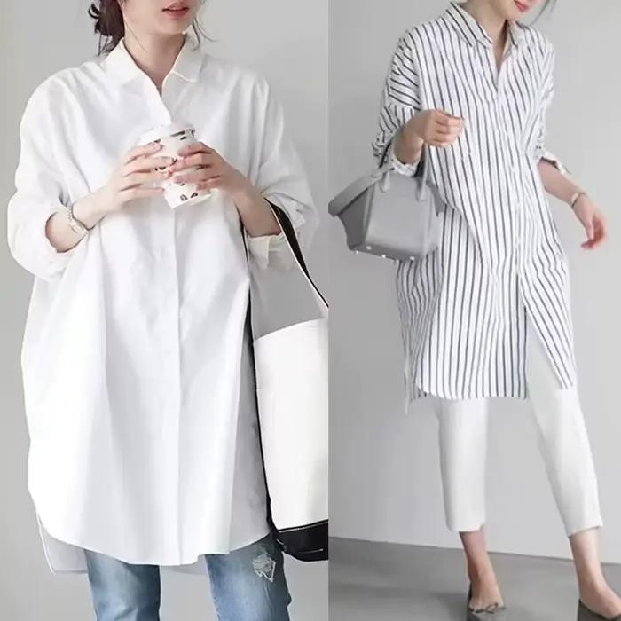 Chemise blanche à manches longues pour femmes, mi-longue, élégante, Design ample, nouvelle collection