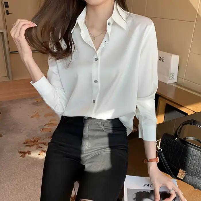 Blusas Blouses Femme à manches longues vert blanc Blouse haut pour femme Blouse femmes Blusas Mujer De Moda 2024 chemisier en mousseline De soie chemise E678