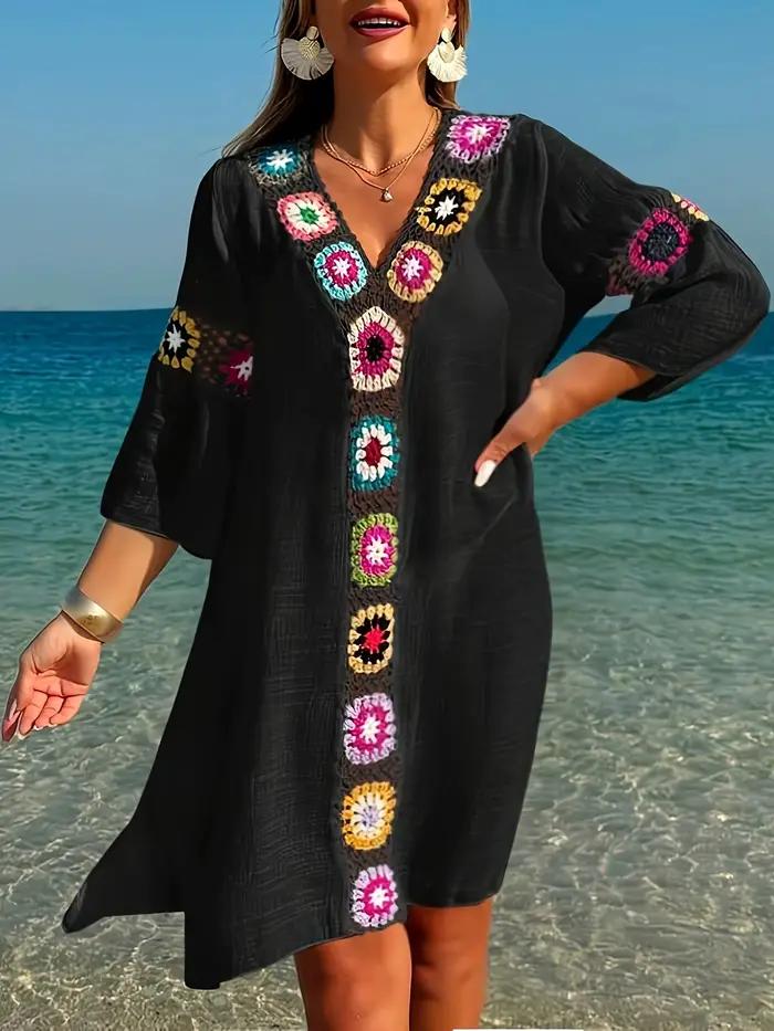 Robe tunique enveloppante MOXDO pour femmes : style plage et vacances, décontractée et tendance, col en V, tricotée, parfaite pour la plage
