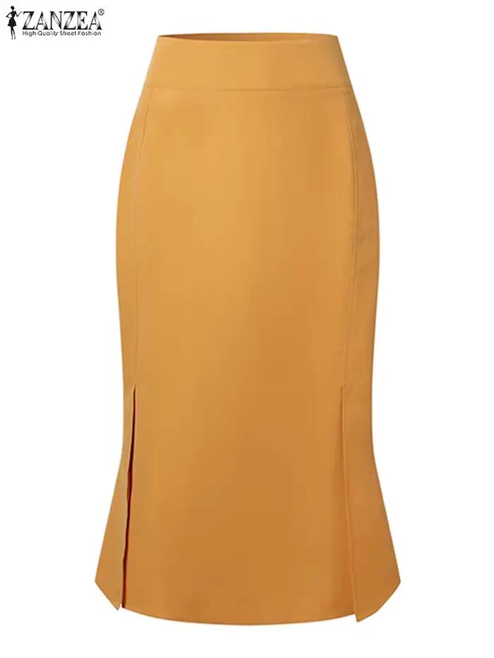 Jupe ZANZEA Sirène en Polyester Taille Haute Style Bureau Occasions Formelles et Informelles Colores Noir Jaune Bleu