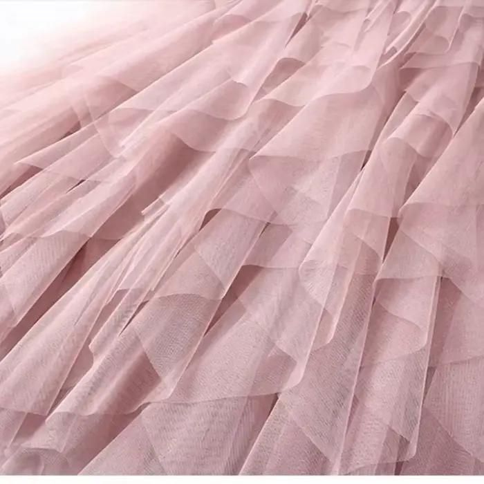 Jupe longue plissée en tulle et gaze à taille haute pour femme