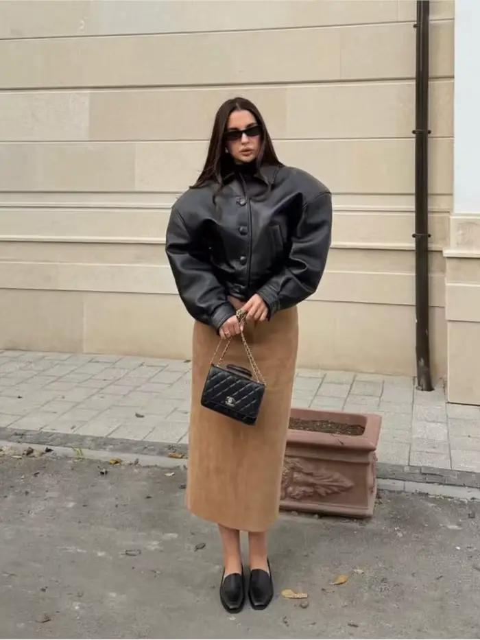 Jupe kaki décontractée Bazaleas élégante pour femmes coupe crayon printemps été